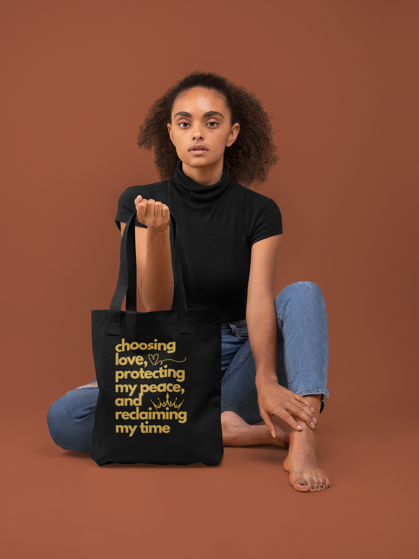 100% Cotton Canvas Tote Bag - Love, Protecting Peace, and Reclaiming Time, Self Care